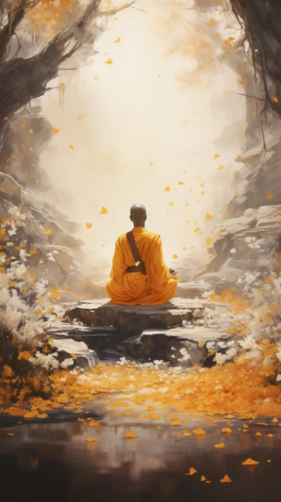 Hindu Saint disciple meditating in calm peaceful environment